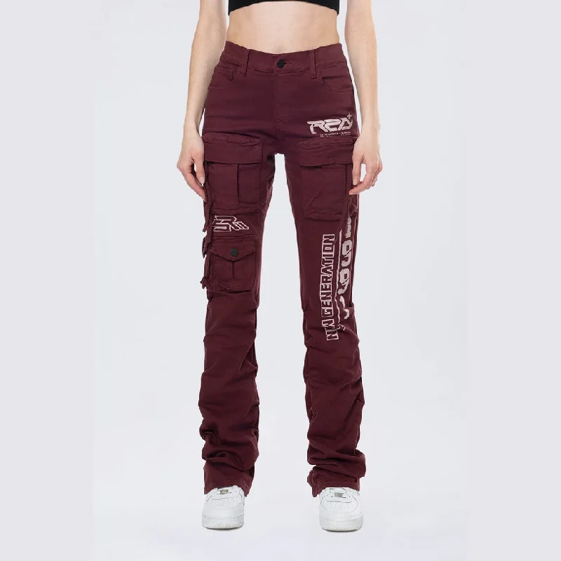 High Rise Stacked Utility Twill Pants - Windsor Wine