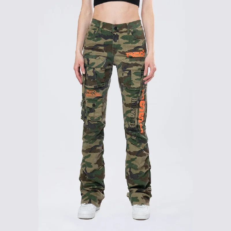 High Rise Stacked Utility Twill Pants - Wood Camo