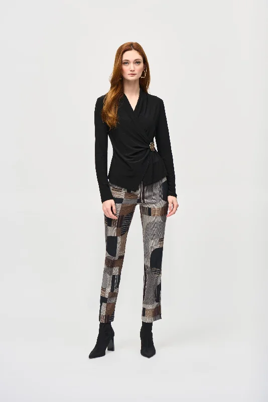 Joseph Ribkoff Jacquard Abstract Print Straight Pull-On Pant