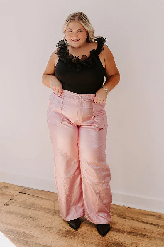 The Raleigh High Waist Metallic Pants In Pink Curves