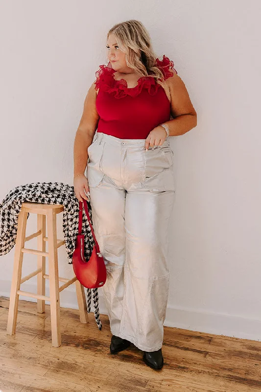 The Raleigh High Waist Metallic Pants In Silver Curves