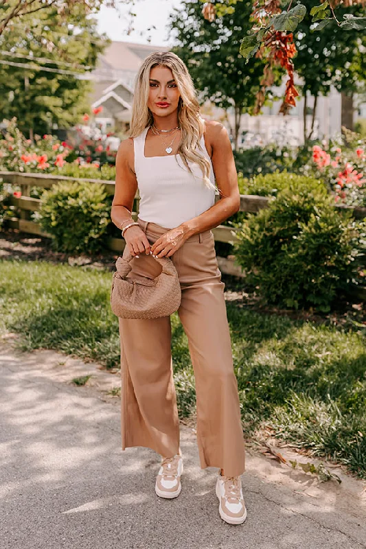 The Reagan High Waist Faux Leather Pants in Camel