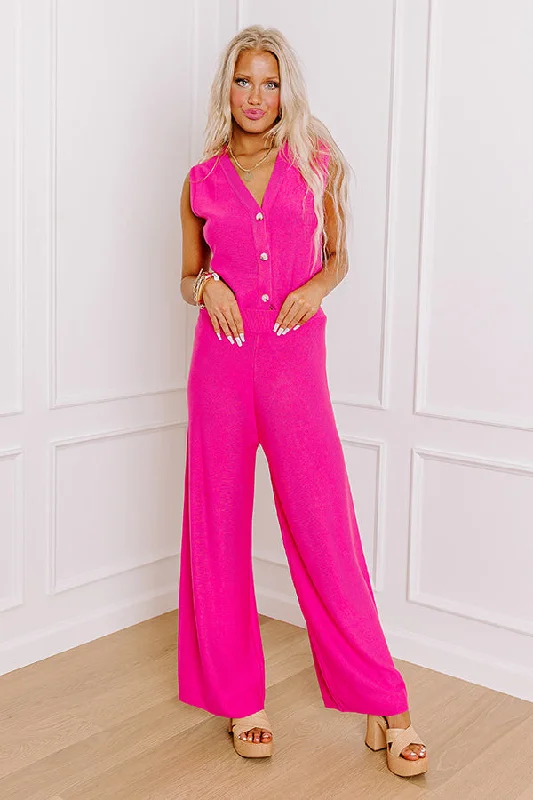 Uptown Brunch High Waist Knit Pants in Hot Pink