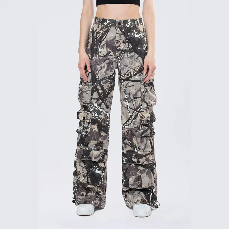 Wide Leg Cargo Pants - Olive Hunting Camo