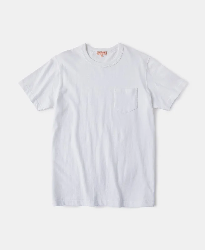 7.4 oz Slub Cotton Loopwheel Tubular Pocket T-Shirt - White