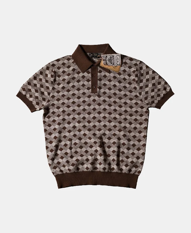 Diamond Pattern Retro Knitted Polo Shirt