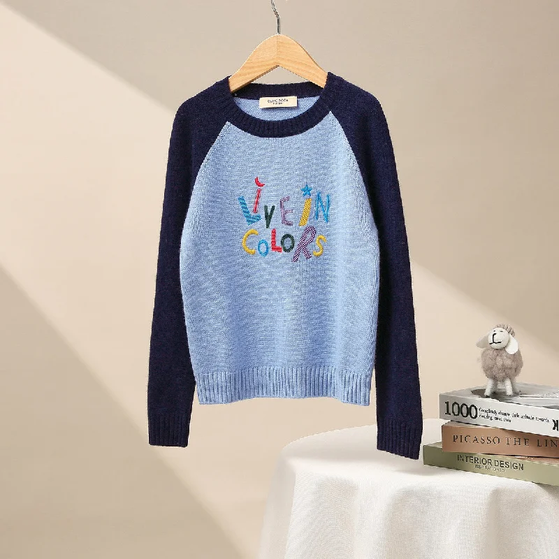 100% Wool Kid's Cozy Two Tone Embroidered Sweater