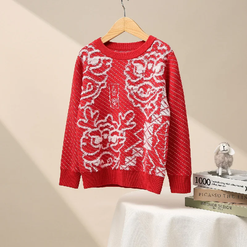 100% Wool Kid's Elegant Ribbed Jacquard Sweater