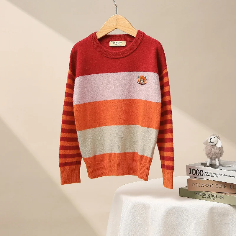 100% Wool Kid's Ribbed Color Block Panda Sweater