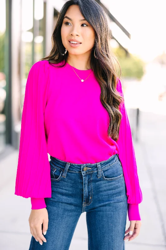 Earned Adoration Fuchsia Pink Bubble Sleeve Sweater