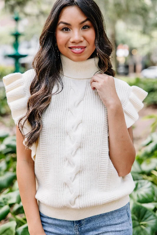 Feminine Fun Natural White Ruffled Sweater