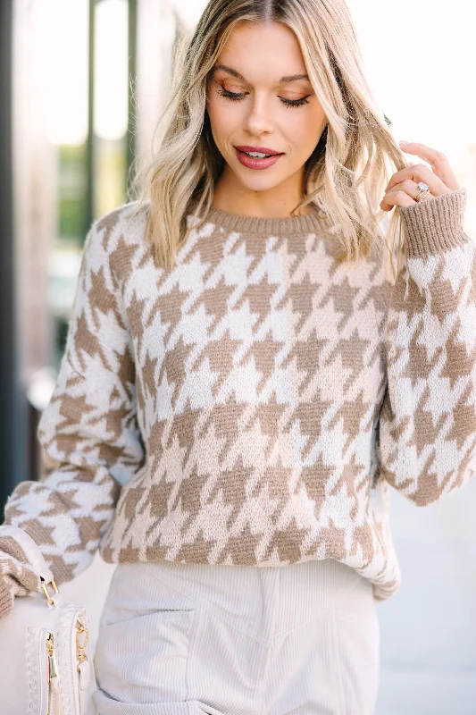 Neutral Territory Camel Brown Houndstooth Sweater