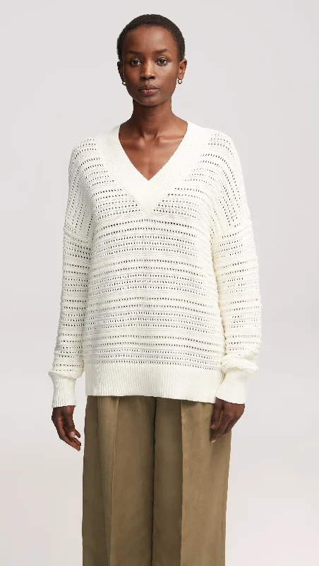 Summer V-Neck Sweater in Cotton | Ivory