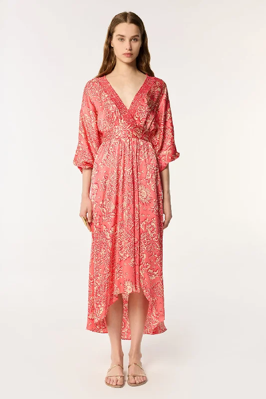 Long Dress Celie - Pink Oriental Foulard