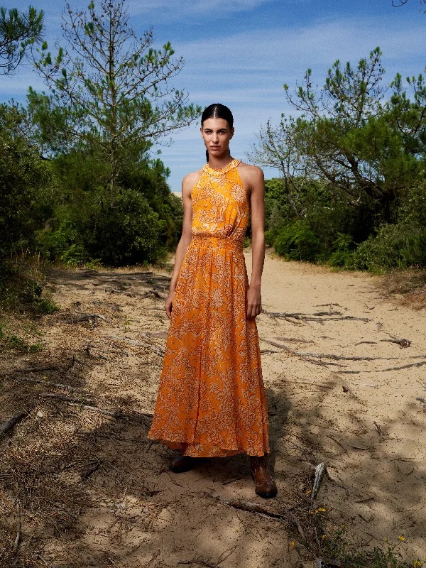 Long Dress Clea - Yellow Oriental Foulard