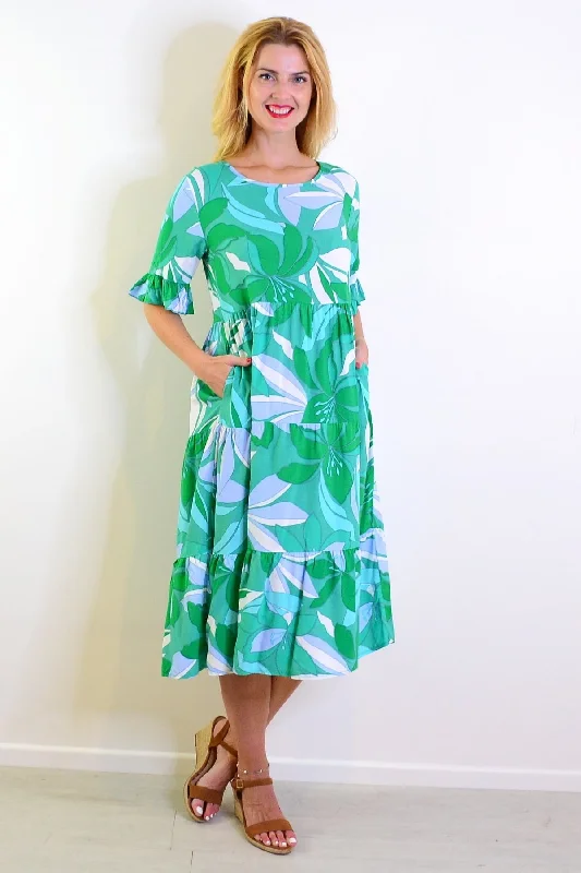 Green Floral Midi Tunic Dress