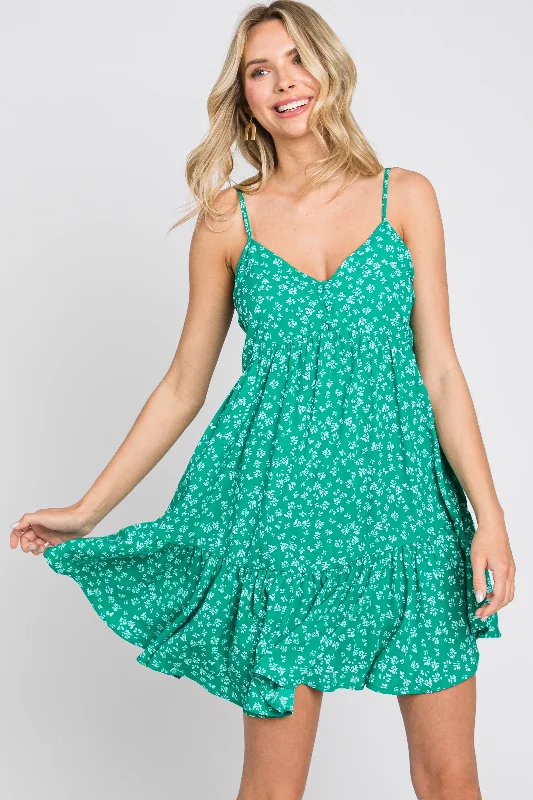 Green Print Tiered Dress