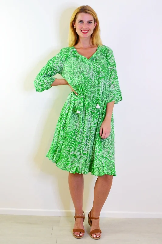 Leros Green Dress 3/4 Frill Sleeve