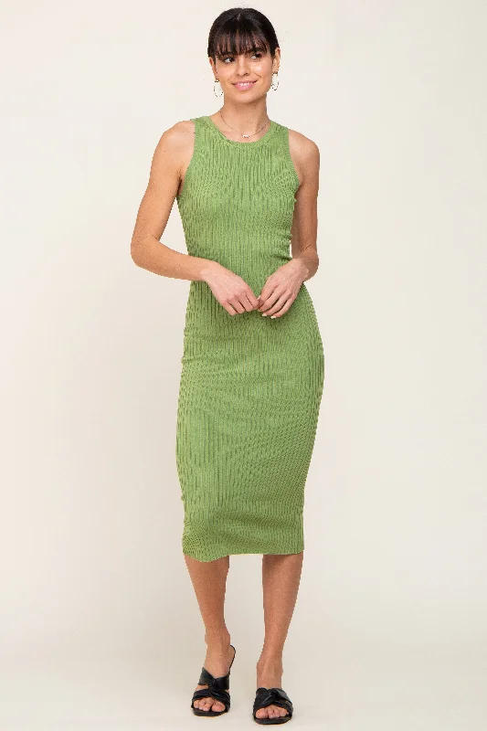 Light Olive Ribbed Racerback Midi Dress