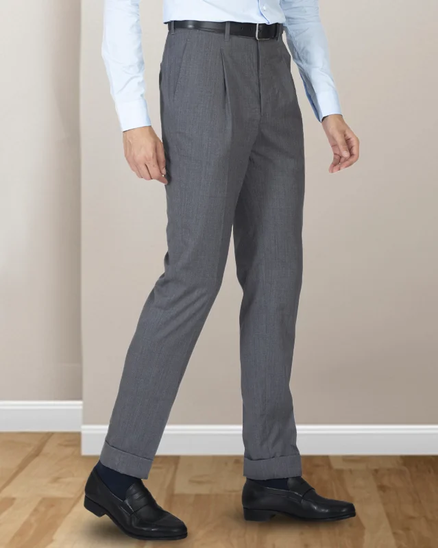 EZS Washable Wool Pants: Plain Mid Grey