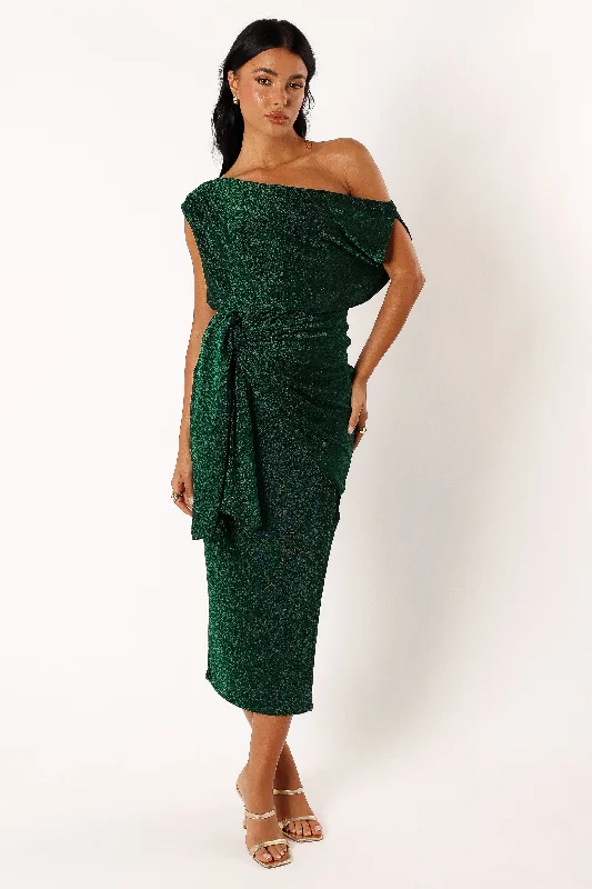 Santiago Off Shoulder Midi Dress - Emerald