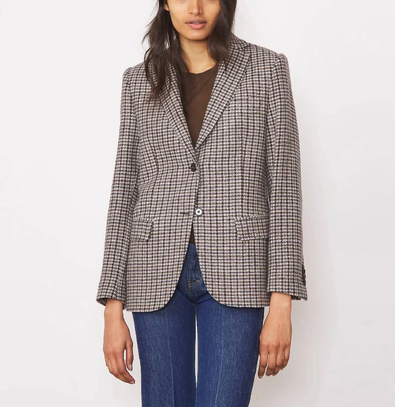 Charlene Jacket Houndstooth Italian Virgin Wool In Beige/brown/navy