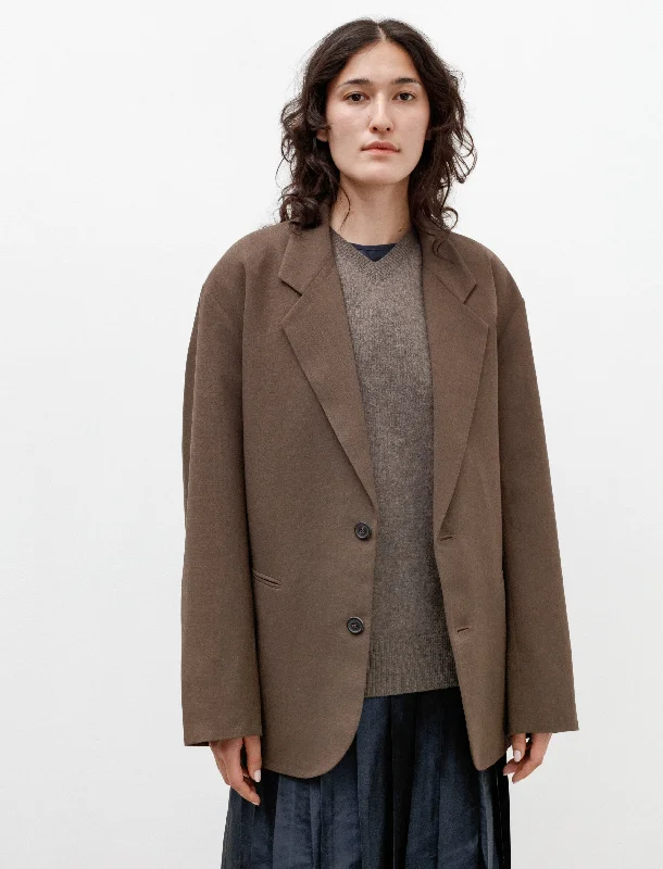 Oversized Blazer with Pleats Crepe Wool Brown