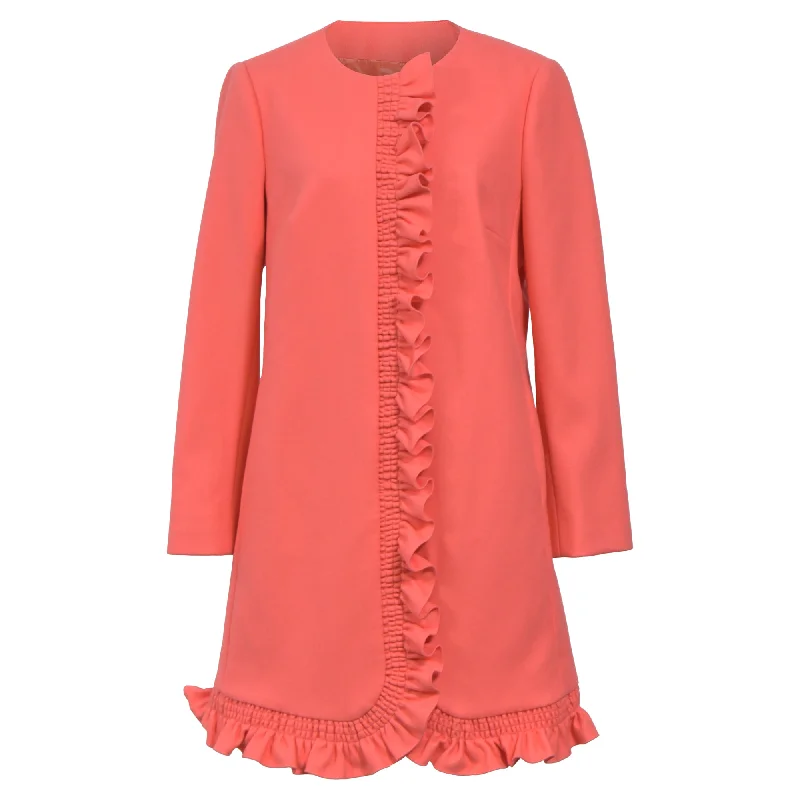 Red Valentino Ruffle Detail Coat in Pink Wool