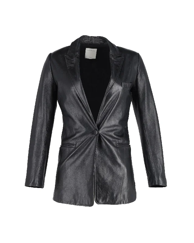 Sandro Single-Breasted Blazer in Black Leather