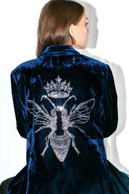 Blazer, Velvet Midnight Blue, Silver Queen Bee w/ Waterfall Pockets