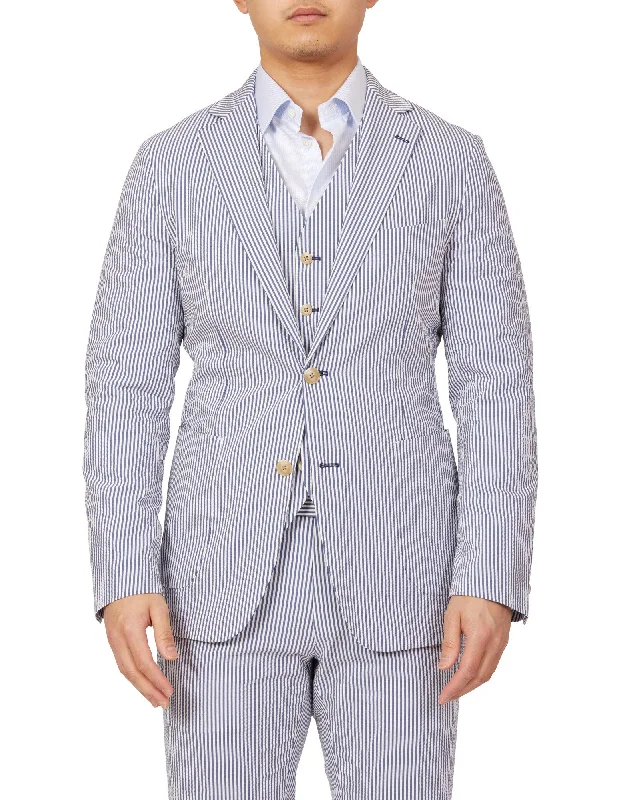 HENRY SARTORIAL Orleans Seersucker Jacket NAVY/WHITE REG