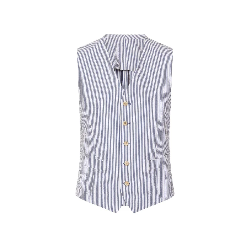 HENRY SARTORIAL Orleans Seersucker Waistcoat NAVY/WHITE REG