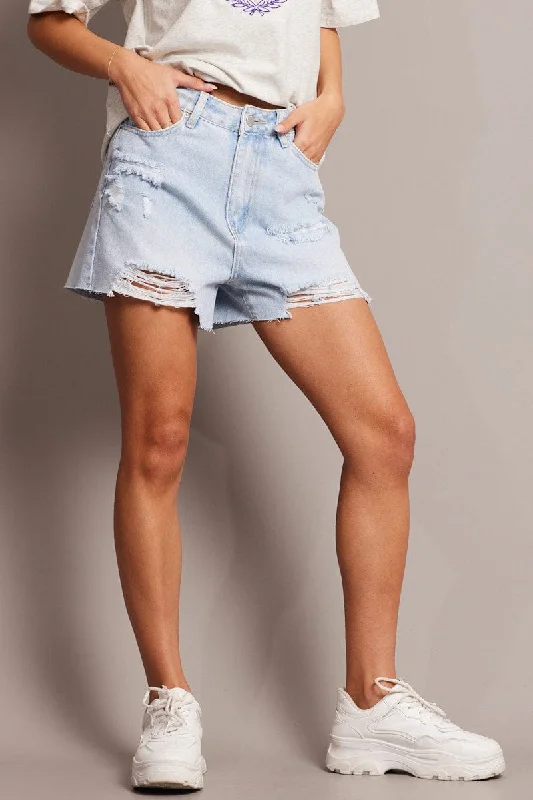 Denim Ripped Denim Shorts