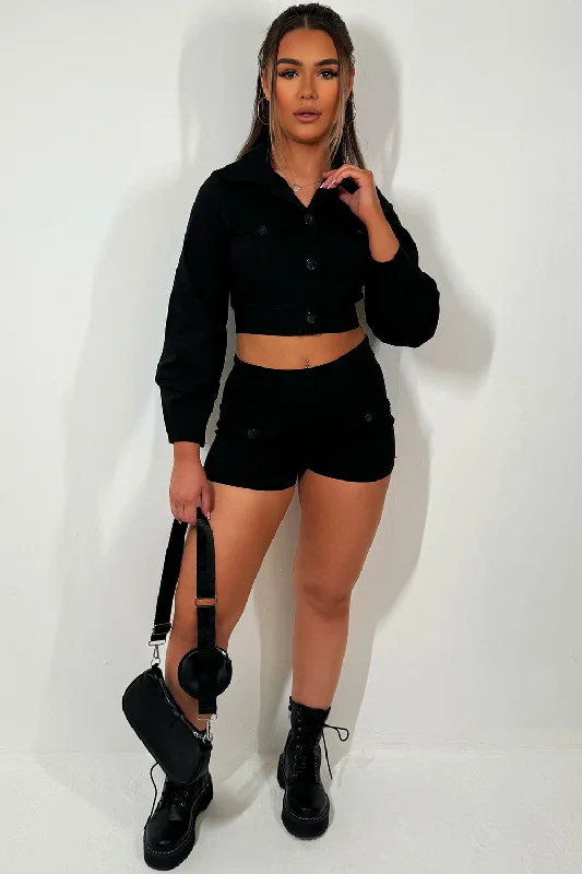 Cargo Shorts And Crop Top Set Black