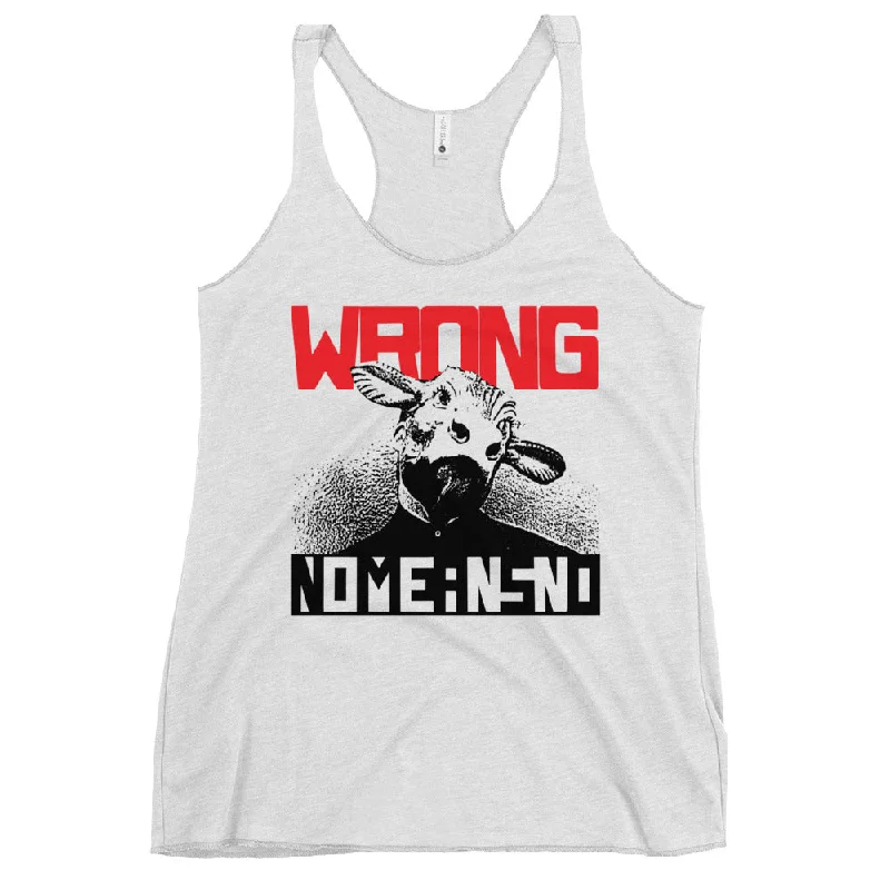 NOMEANSNO "Wrong" Femme Heather White Racerback Tank